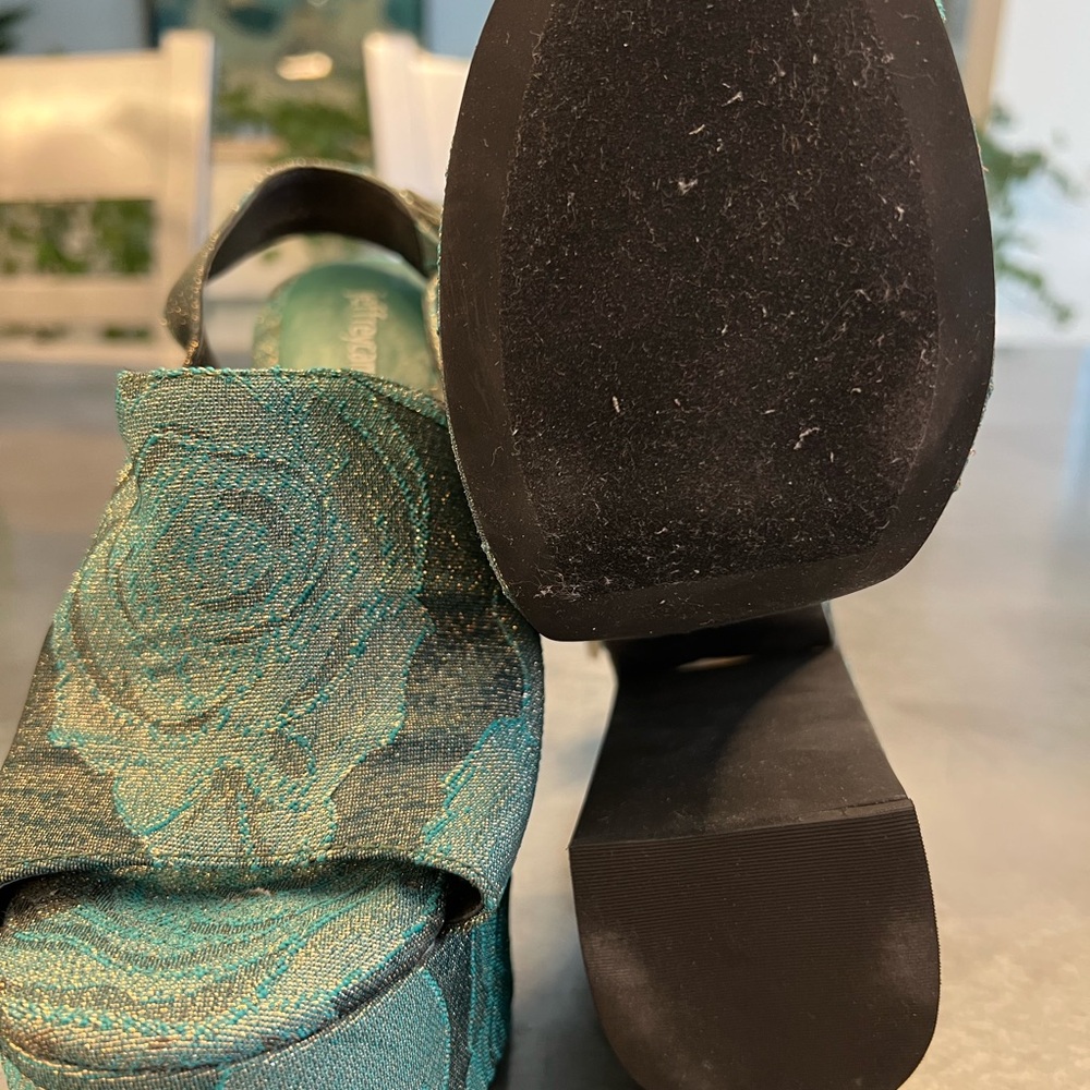 Jeffrey Campbell Teal and Black Floral Platforms - Picture 3 of 5